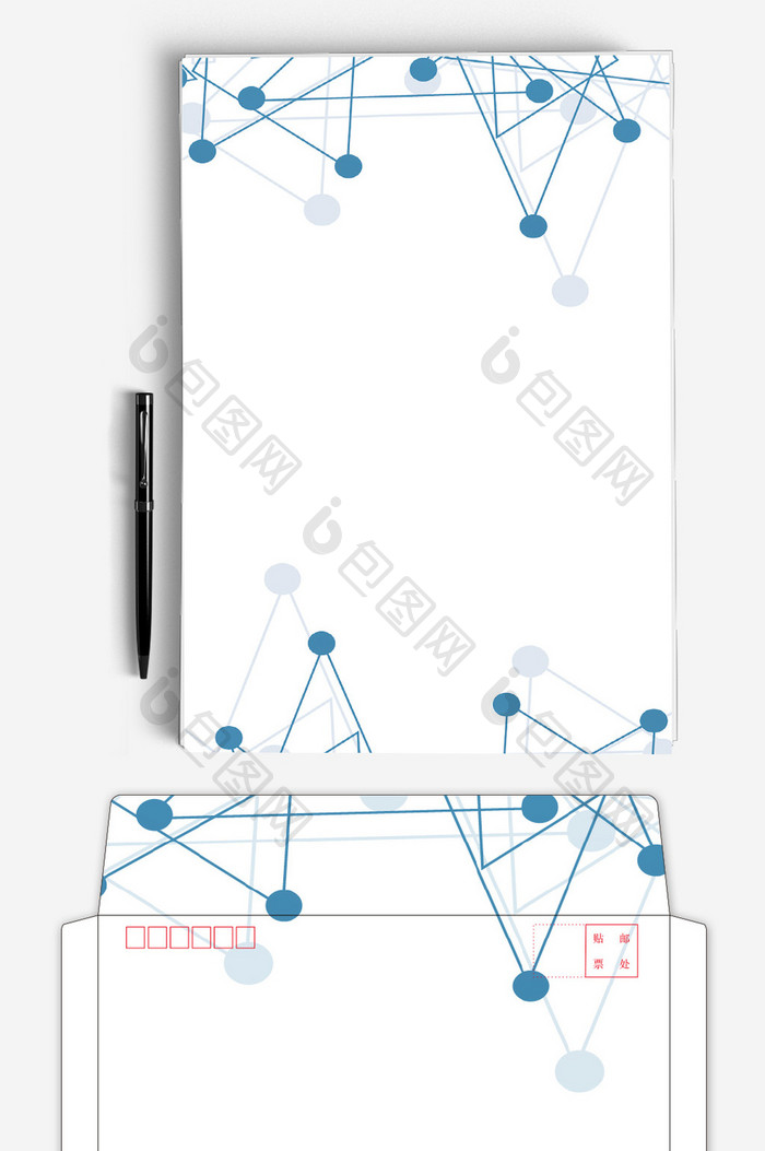 蓝色扁平科技信封信纸背景word模板