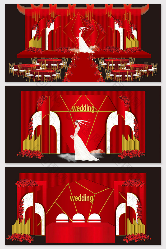 红金奢华欧式婚礼舞台效果图