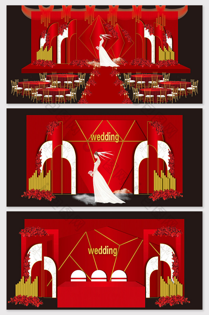 红金奢华欧式婚礼舞台效果图图片图片