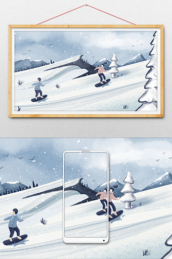 度假假期生活方式雪山滑雪插画图片
