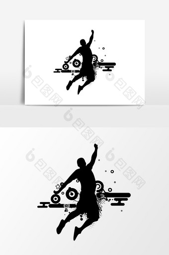 卡通黑色打篮球剪影设计元素图片