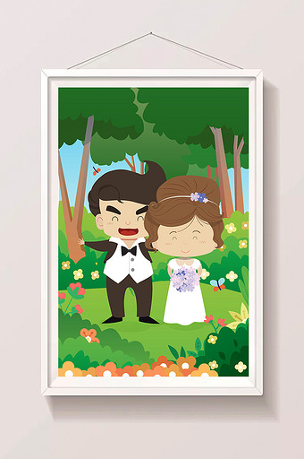 卡通婚礼浪漫婚姻婚纱照海报app插画图片