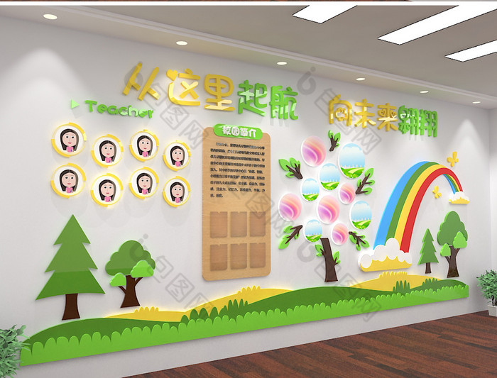 簡約卡通學校幼兒園早教校園形象牆文化牆