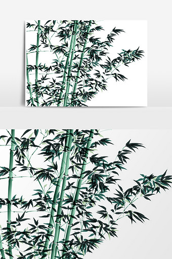 中国风毛笔画竹子水墨效果元素图片