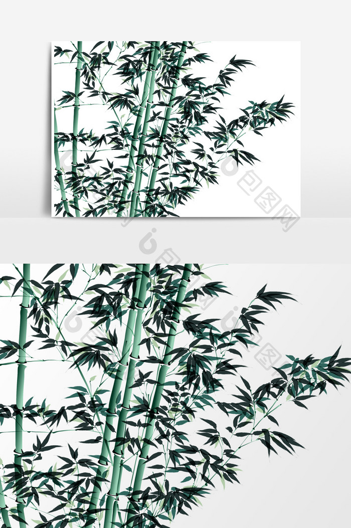 中国风毛笔画竹子水墨效果元素