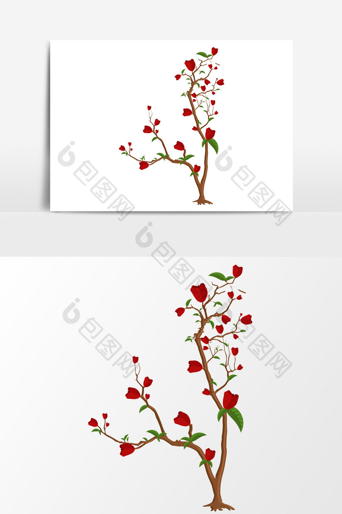 手绘小红花花卉鲜花装饰图案效果元素