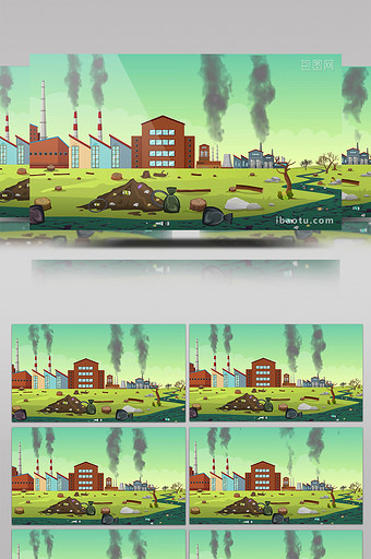 绿色色调卡通手绘污染环境保护环境背景素材图片