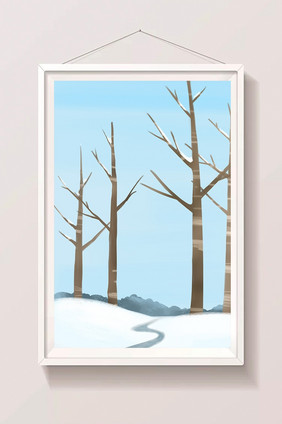 手绘清新雪中的树插画背景