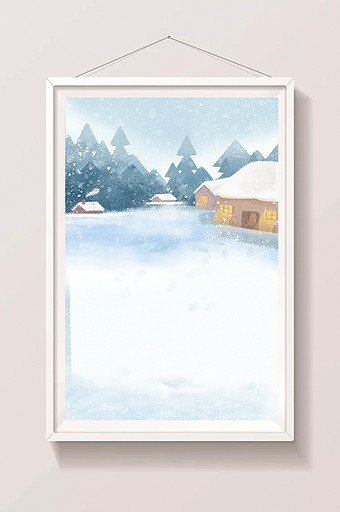 手绘雪后村庄插画背景图片