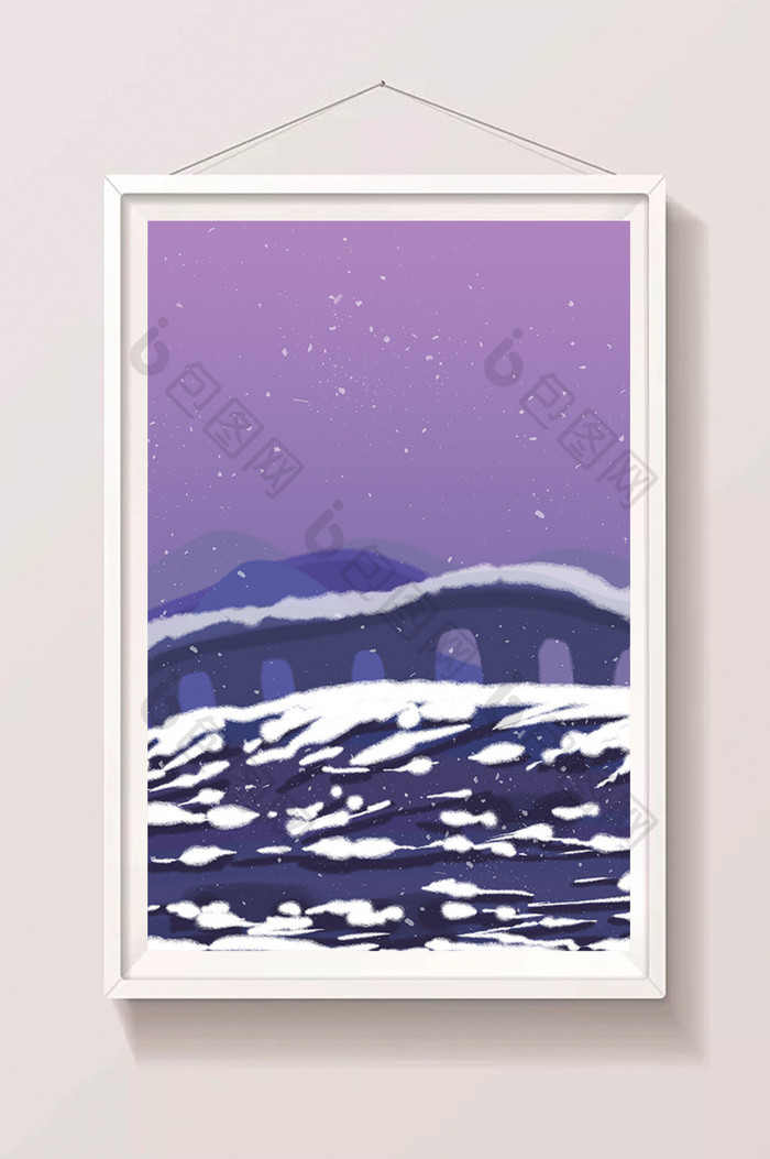 手绘梦幻雪后景色插画背景