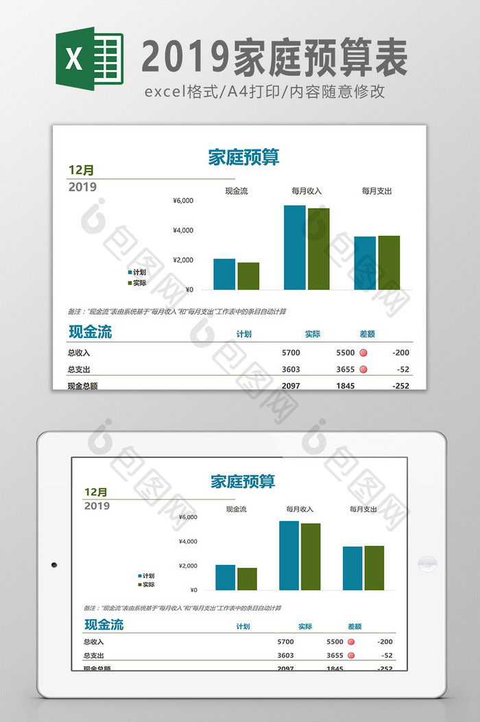 2019家庭预算表Excel模板