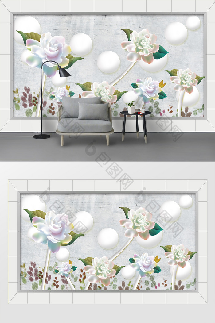 3D立体花卉背景墙装饰画