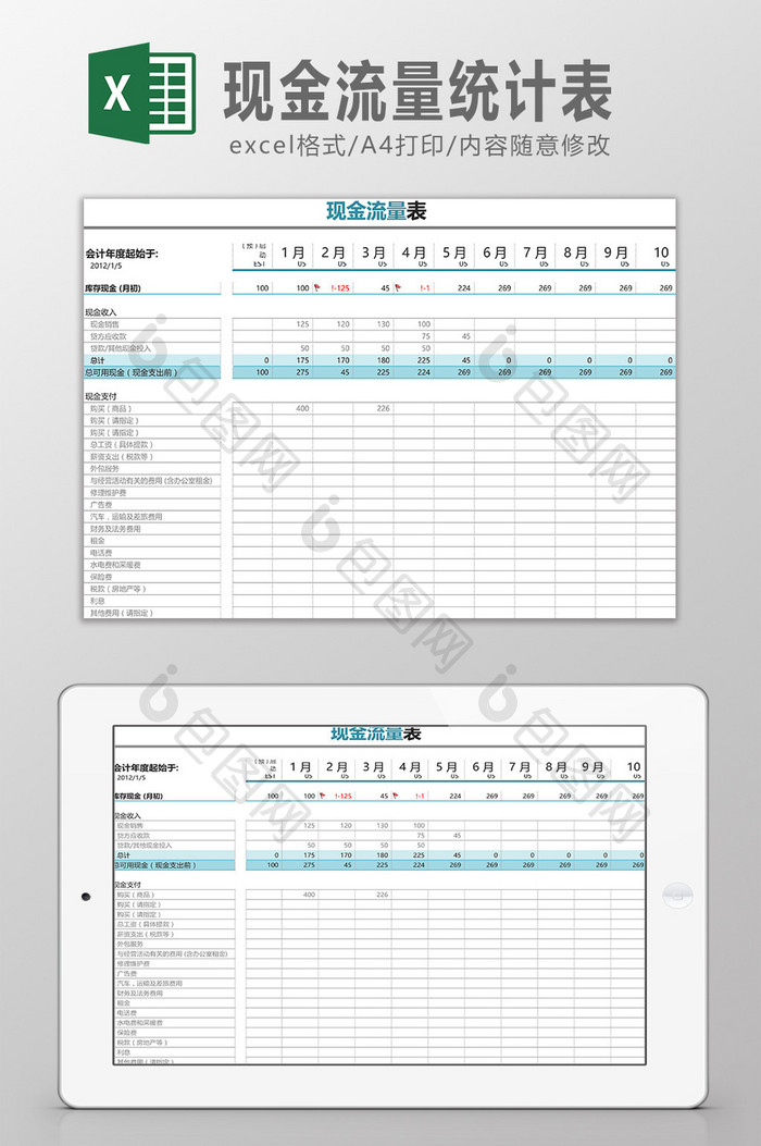 现金流量统计表Excel模板