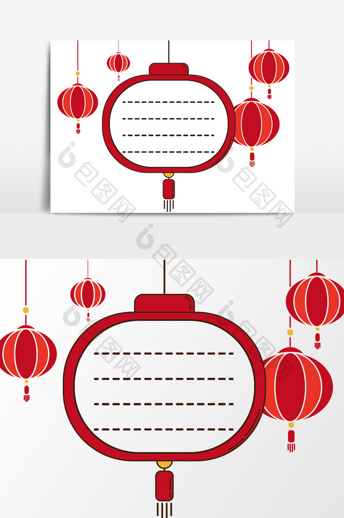 红色卡通新年灯笼边框元素