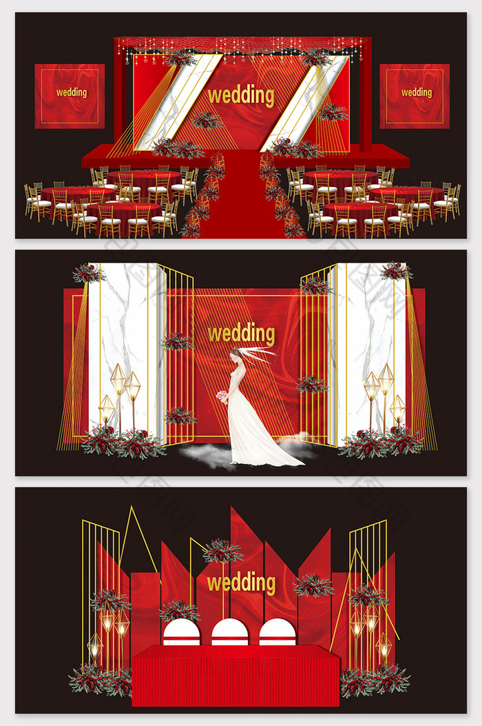 红金欧式奢华大理石婚礼效果图图片图片