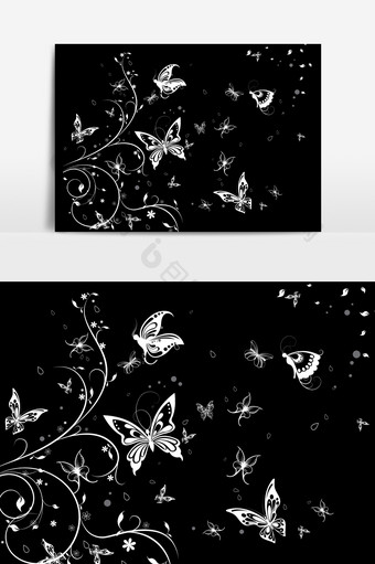 抽象植物鲜花藤蔓蝴蝶装饰效果元素图片