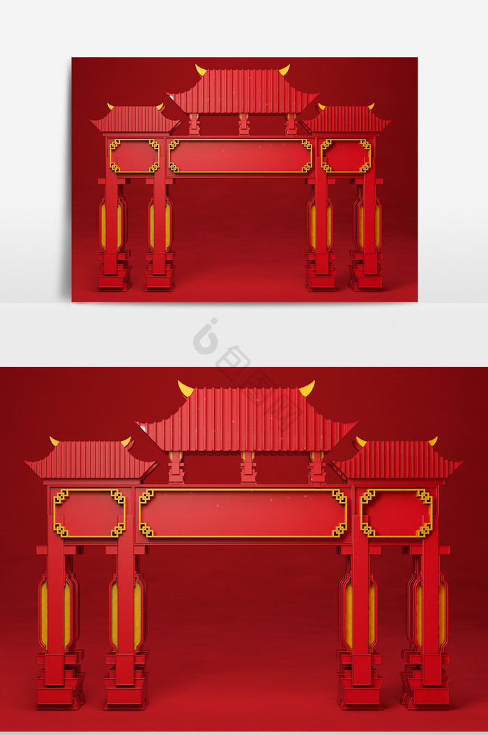 C4D中式春节门头拱门图片