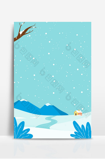 卡通简约大寒山脉积雪树枝冰冷冬季背景图片