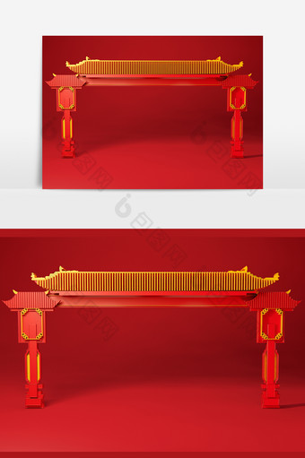 创意C4D红色喜庆春节门头装饰元素图片