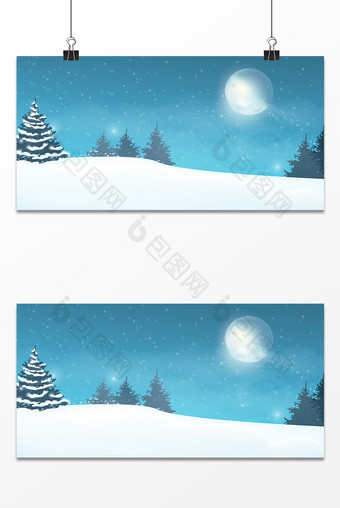 冬季卡通积雪唯美浪漫松树朦胧月光大寒背景图片