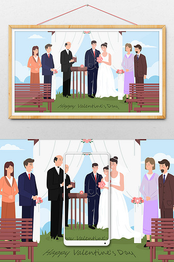 婚礼现场插画图片