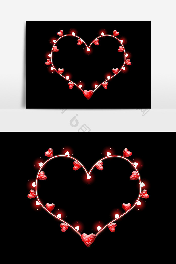 红色创意爱心灯管边框元素设计
