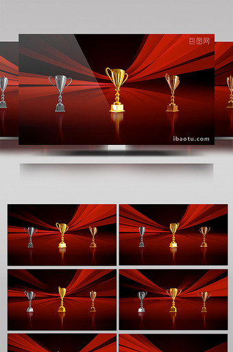 红色丝带金色奖杯颁奖年会典礼背景合成视频图片