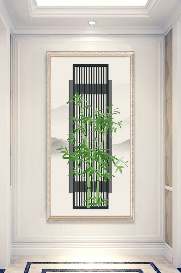 中式创意花卉竹子玄关装饰画图片