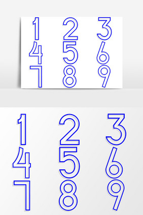 1-9蓝色数字艺术字体效果元素