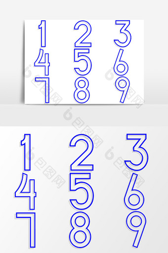 1-9蓝色数字艺术字体效果元素图片