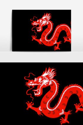 红色墙新中式国潮飞龙创意装饰画素材水墨风翱翔的飞龙水墨风翱翔的