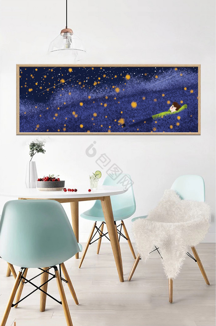 手绘夜晚星空风景儿童房卧室装饰画图片