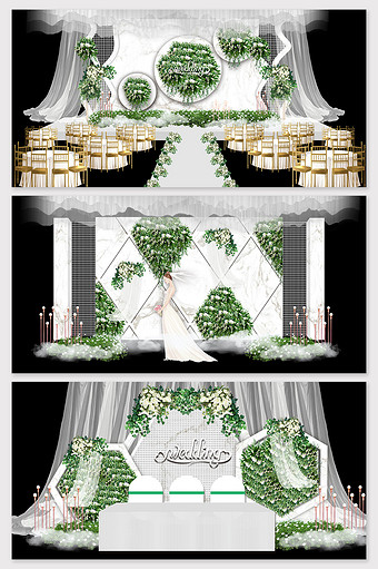 小清新白绿色森系大理石婚礼效果图图片