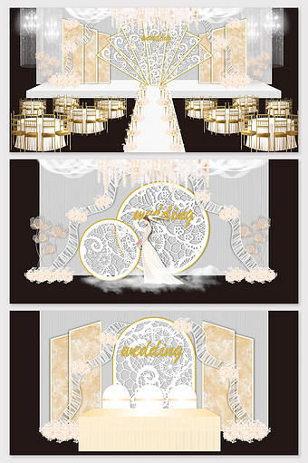 香槟色蕾丝欧式婚礼舞台效果图图片