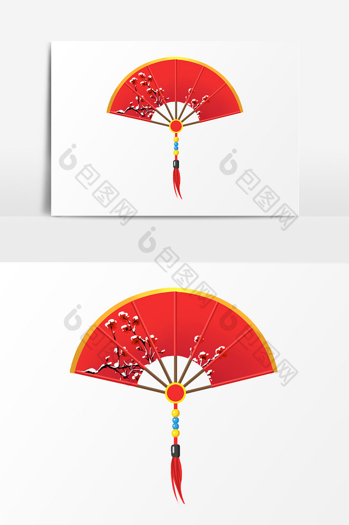 新年中国风画扇装饰插画简约元素