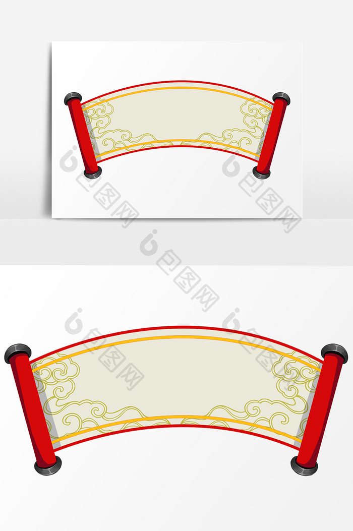 新年中国风卷轴装饰插画简约元素