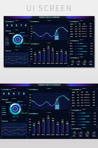 网页后台深色蓝色可视化数据大屏图片