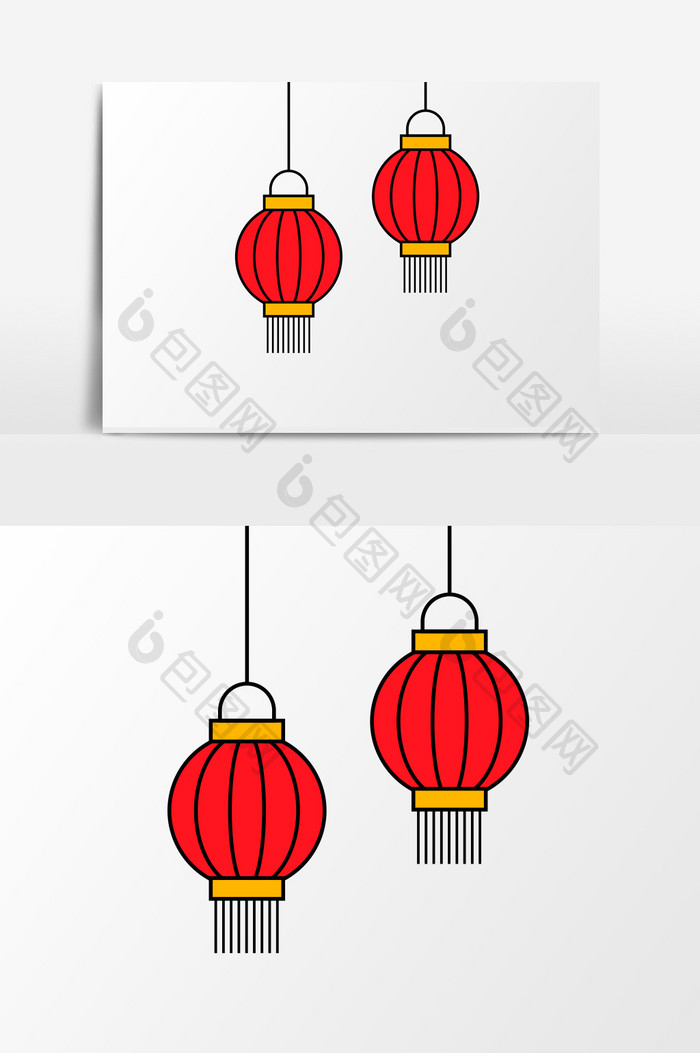 手绘卡通风中国传统灯笼红色春节元宵元素