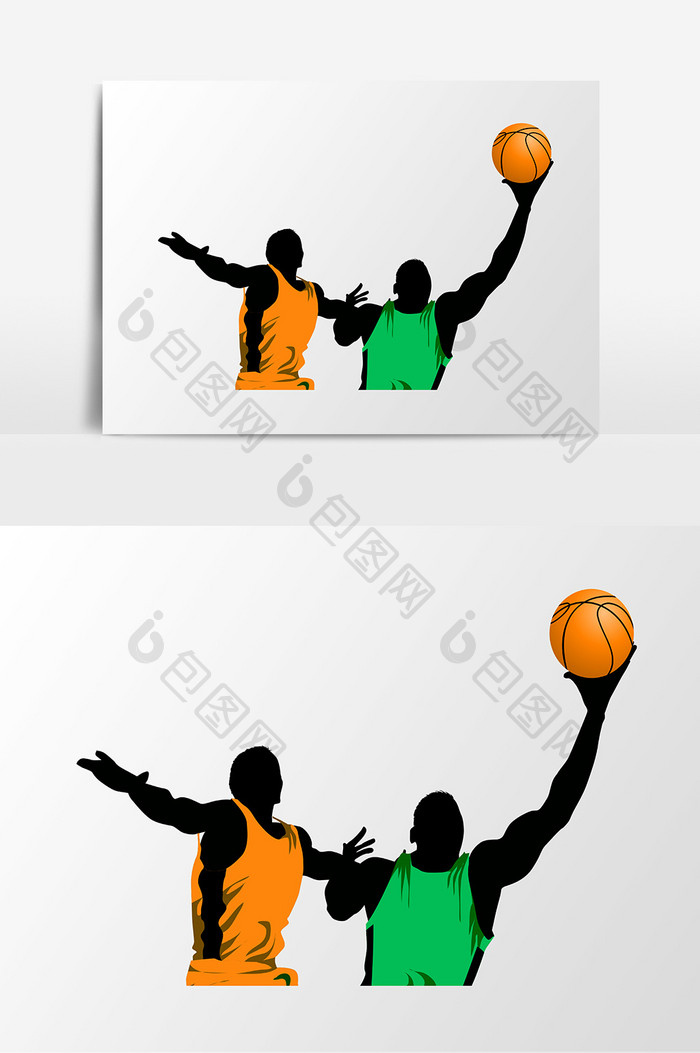 手绘篮球抢板运动员元素设计