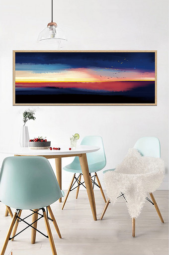 抽象手绘油画风景海面夕阳装饰画图片