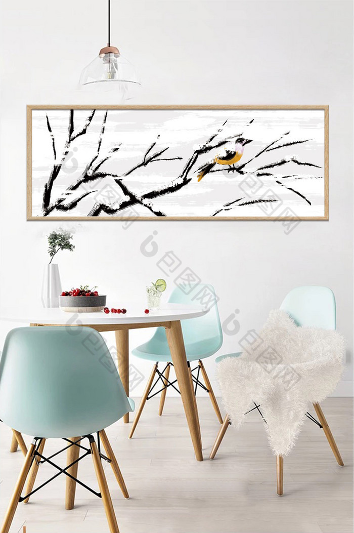 手绘抽象油画风景树枝鸟装饰画图片图片