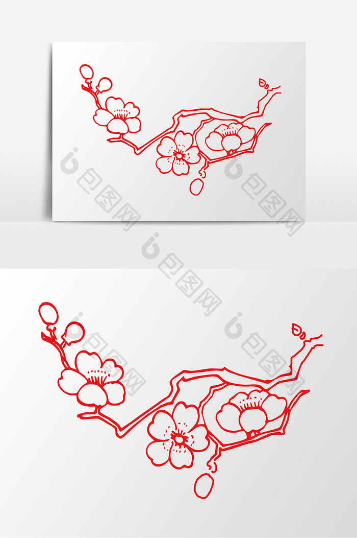 手绘树枝装饰梅花元素设计