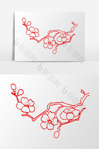 手绘树枝装饰梅花元素设计图片