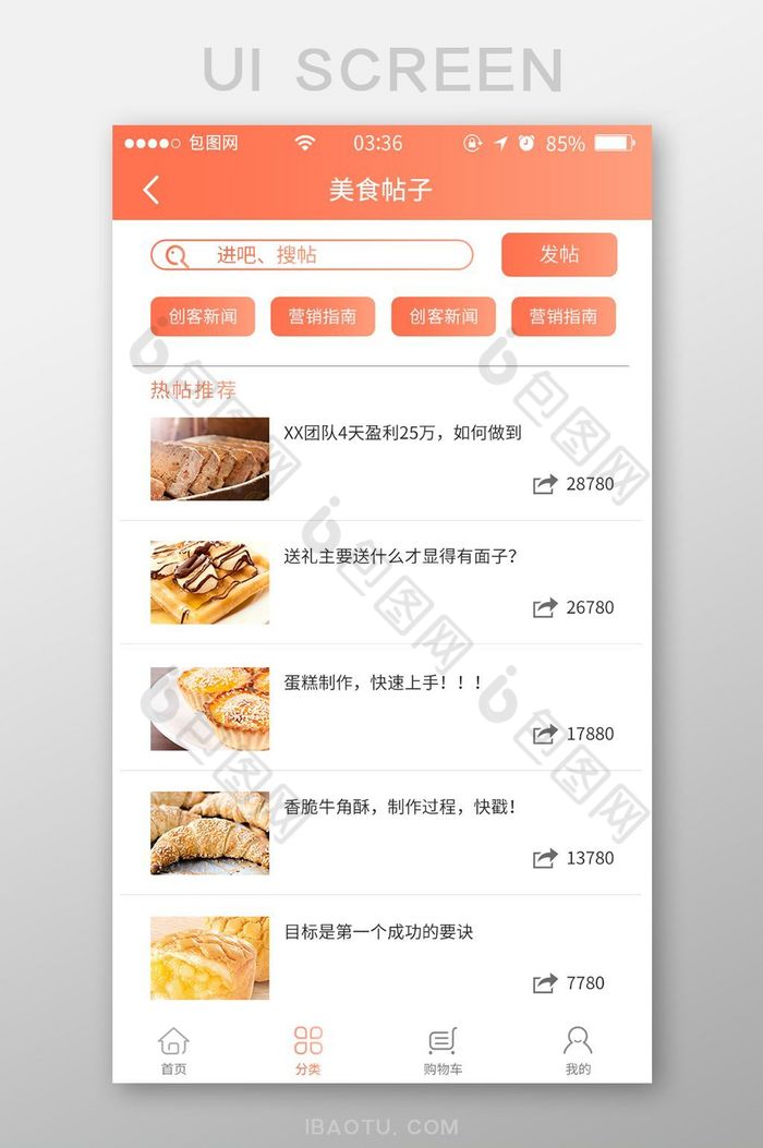 珊瑚橘渐变简约美食帖子发表UI移动界面图片图片