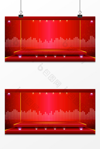 红色舞台光效新年商务年会展板背景图图片