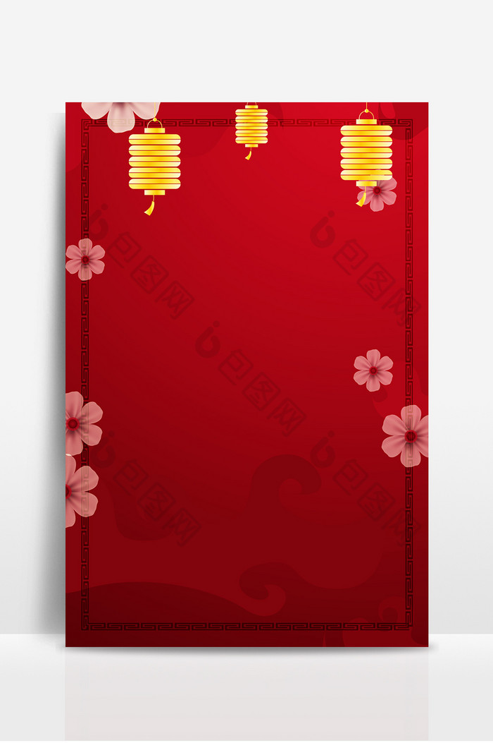 红色喜庆春节灯笼新中式中国风花卉背景