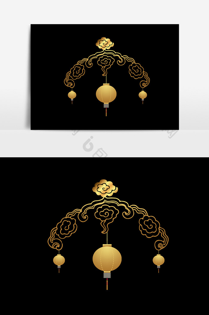 金色渐变中国风年货节装饰图案元素设计