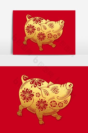 可爱富贵猪剪纸元素设计图片