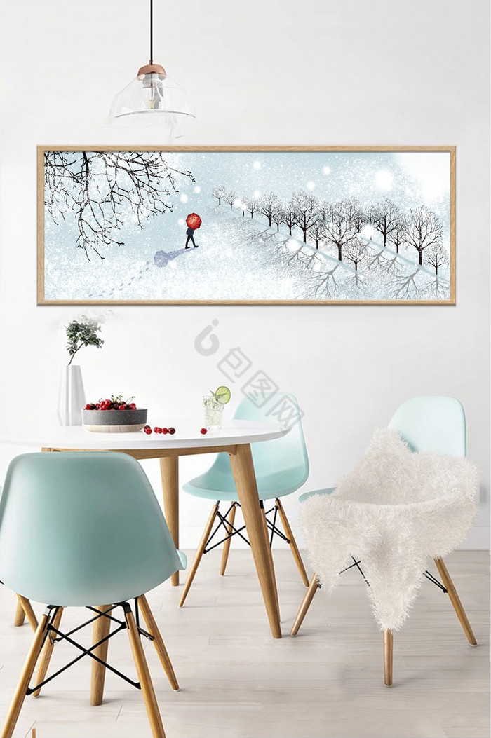 手绘冬季风景客厅卧室床头装饰画图片