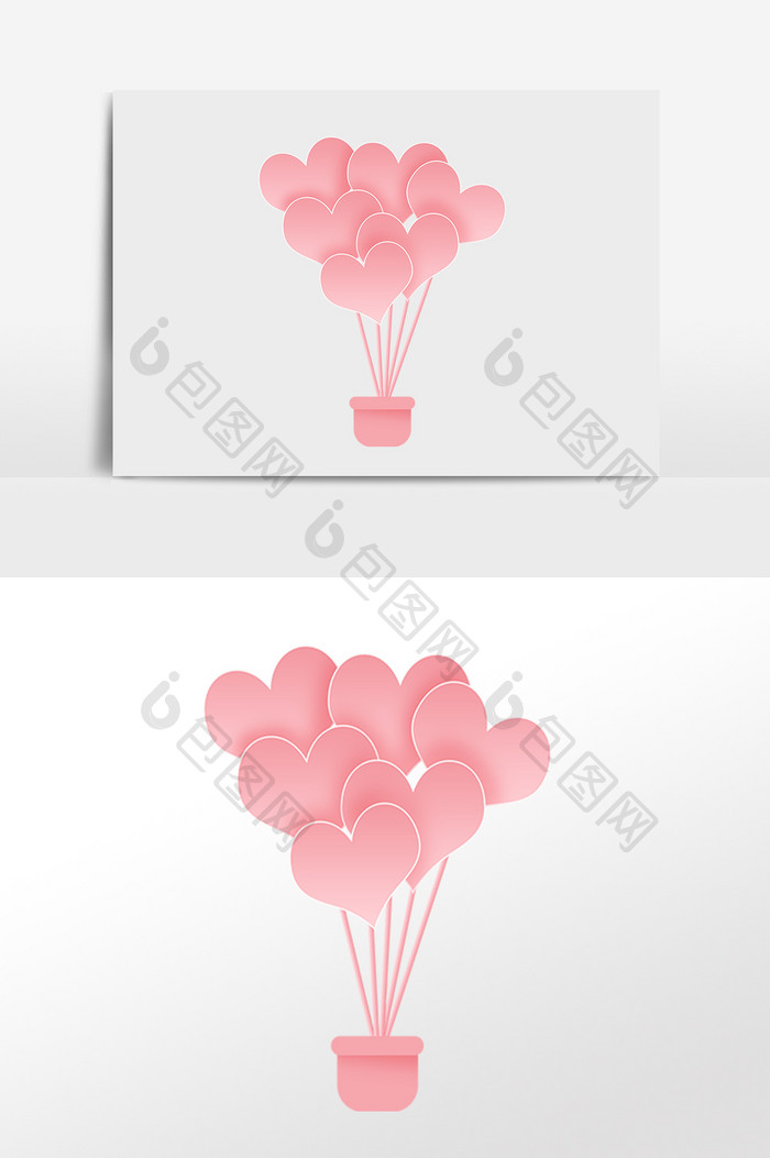 手绘情人节粉红色气球剪纸插画